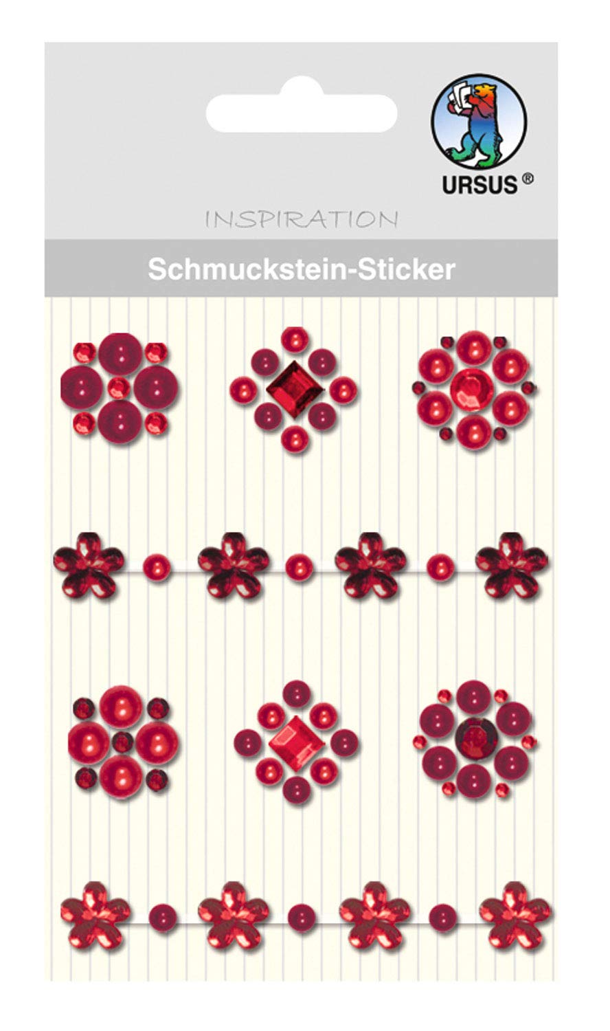 Ursus 75050003 Gemstone Stickers Medallions Pack of 8 Assorted Red Ideal for Scrapbooking, Card Making and Decoration, Multi-Coloured, One Size
