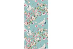 Naanle Vintage Red Heads Crane Chrysanthemum Flowers Luxury Soft Bath Towel Highly Absorbent Large Hand Towels Multipurpose for Bathroom, Hotel, Gym and Spa (16" x 30",Aqua)