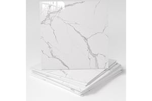 UNIGG 10-Pack Peel and Stick White Marble Tiles (11.8" x 11.8") – 9.8 Sq. Ft. Waterproof PVC Shower & Backsplash Tiles for Bathroom, Kitchen, and Living Room – Self-Adhesive, Easy Installation