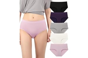BAMBOO COOL Women's Underwear Mid Waisted Brief Ladies Seamless Panties Moisture Wicking Stretchy Full Coverage 5 Pack