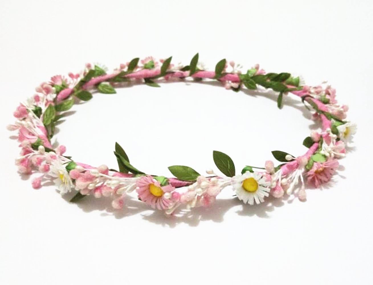 Fashion Shabby Chic Artificial Berries Daisy Woodland Wedding Bride Flower Head Crown Headband Floral Hair Accessories Pieces Bridal Wreath Garland Pink