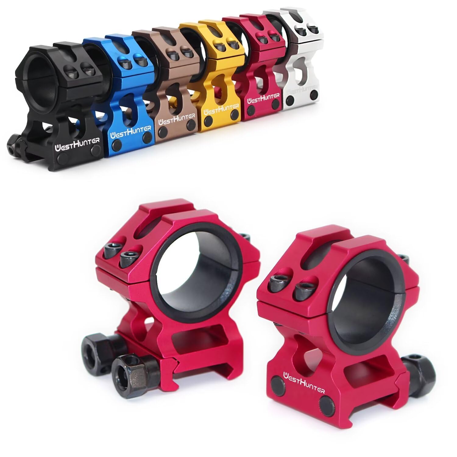 WestHunter Optics Picatinny Scope Rings, 1 Inch 30 mm Tactical Precision Scope Mount | 29 mm Center Height, Red
