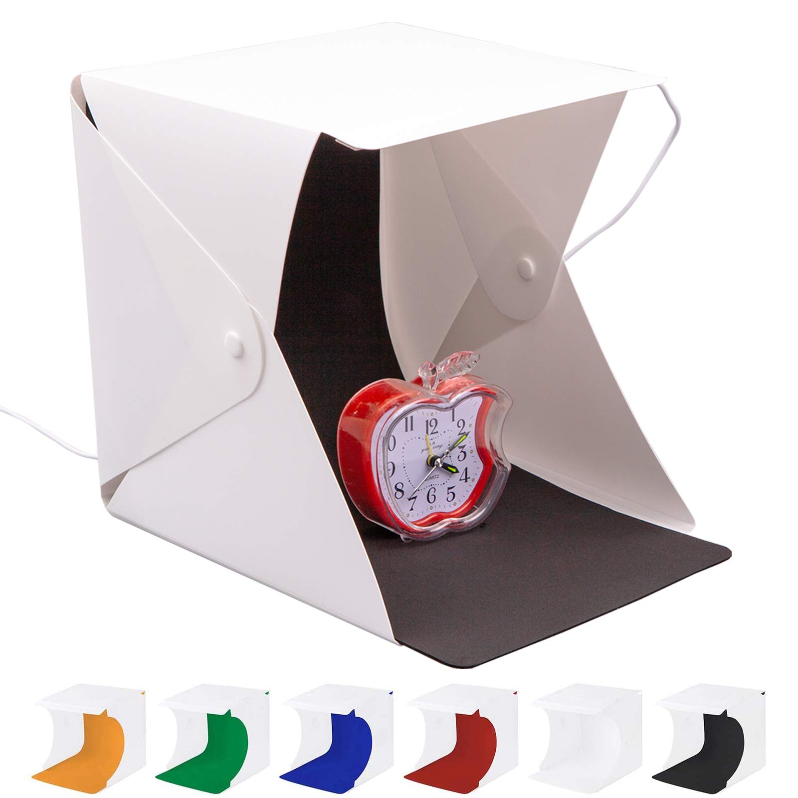Mini LED Light Box Photography, 9 inch Photo Studio Shooting Tent Portable Foldable Photo Light Cube with 6 Color Backdrops for Small Item Display, 23x23x24cm