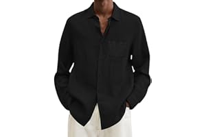 Men's Plus Size Cotton Linen Shirt, Loose Casual Long Sleeve, Turn Down Collar Solid Tops for Summer Comfort