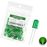 OWOFYDR 100PCS 5mm Green Diffused LED Diodes, Through-Hole Indicator Lights | 3.0-3.2V forward voltage at 20mA, 2-pin components for breadboard prototyping, perfboards and PCB assembly