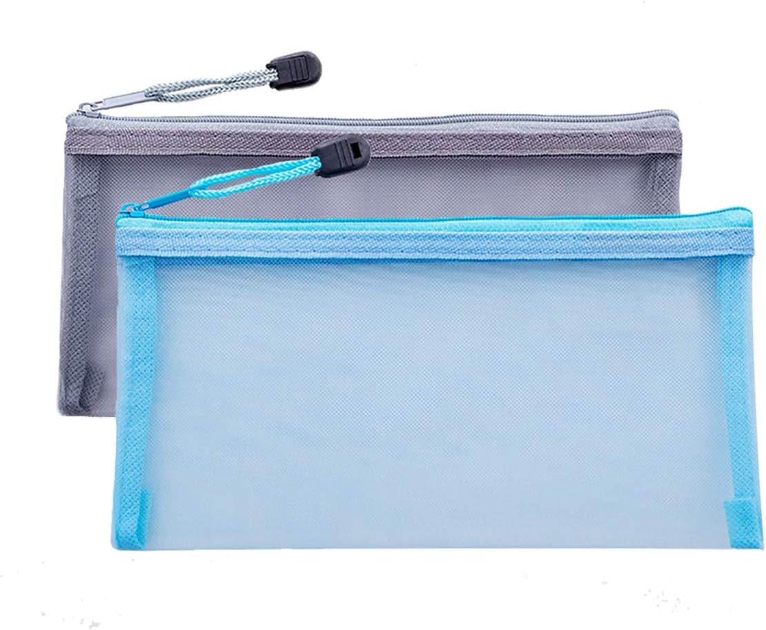Mesh Bags Clear Zipper Pouch 2Pack See Through Exam Pencil Case A6 Size