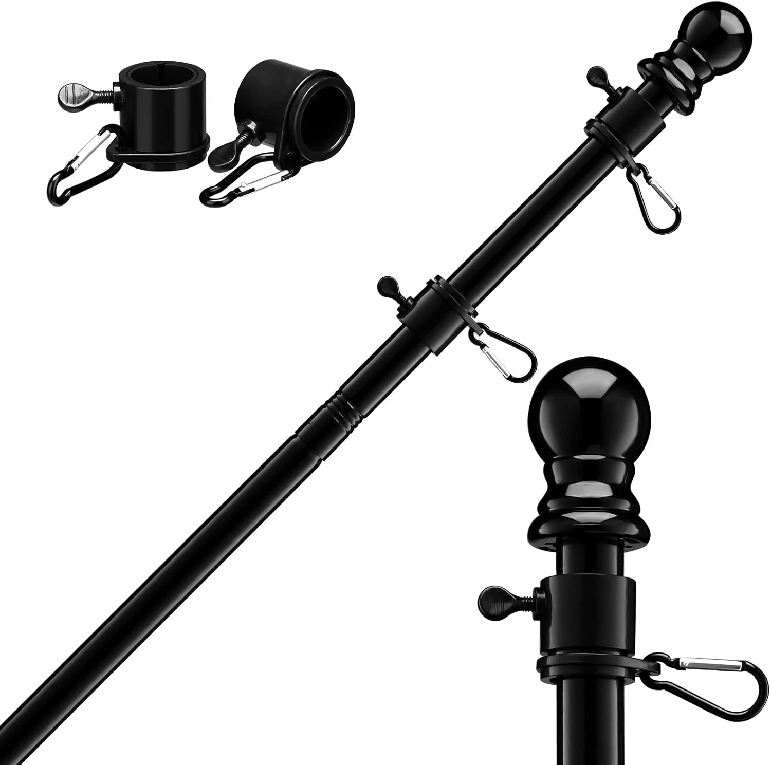 Flagpole Hardware - FLY HAWK Flag Poles for Outside House - Black 6FT Tangle Flagpole Kit for American Flag - 3x5/4x6 Flags Heavy Garden flagpole-Professional Metal Flag Pole for House truck in a parade Garden Yard Residential or Commercial