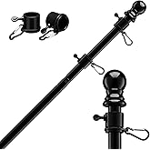 FLY HAWK Black Flag Pole for House - 5FT Tangle Flagpole Kit for American Flag - 3x5/4x6 Flags Heavy Garden flagpole-Professional Metal Flag Pole for House Truck Garden Yard Residential or Commercial