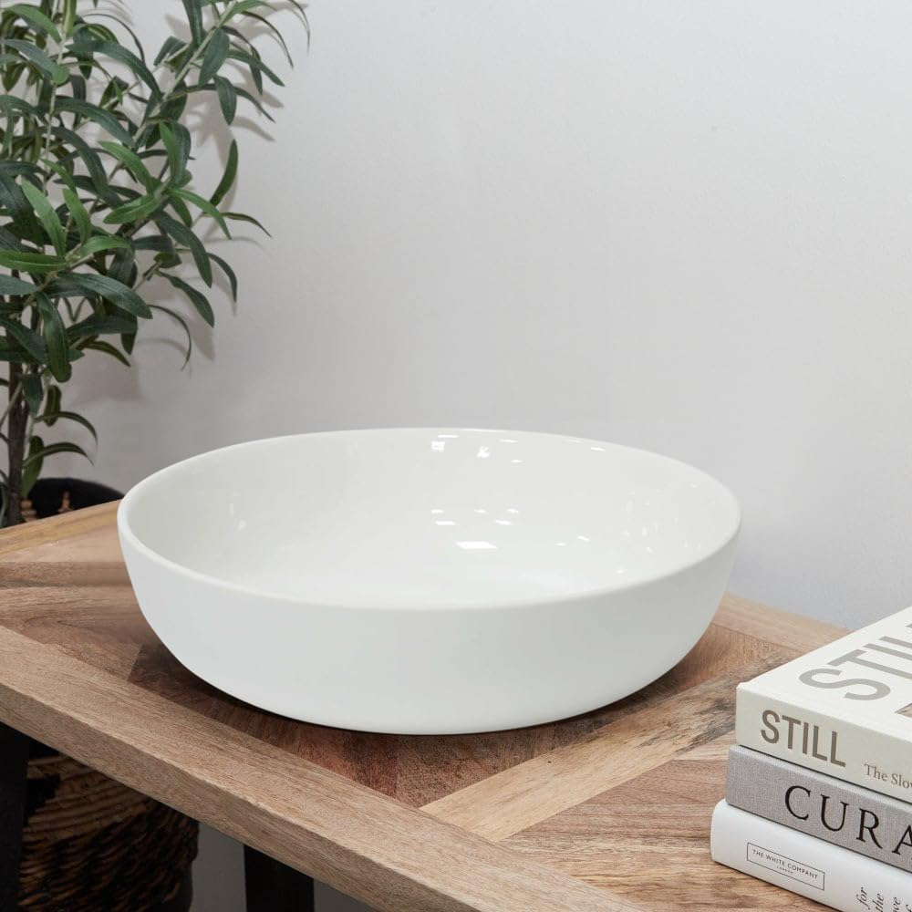 Olly & Rose Oxford Large Ceramic Fruit and Salad Bowl, 26cm - White Stoneware - Extra Large Bowl for Pasta, Serving and Decorative Use