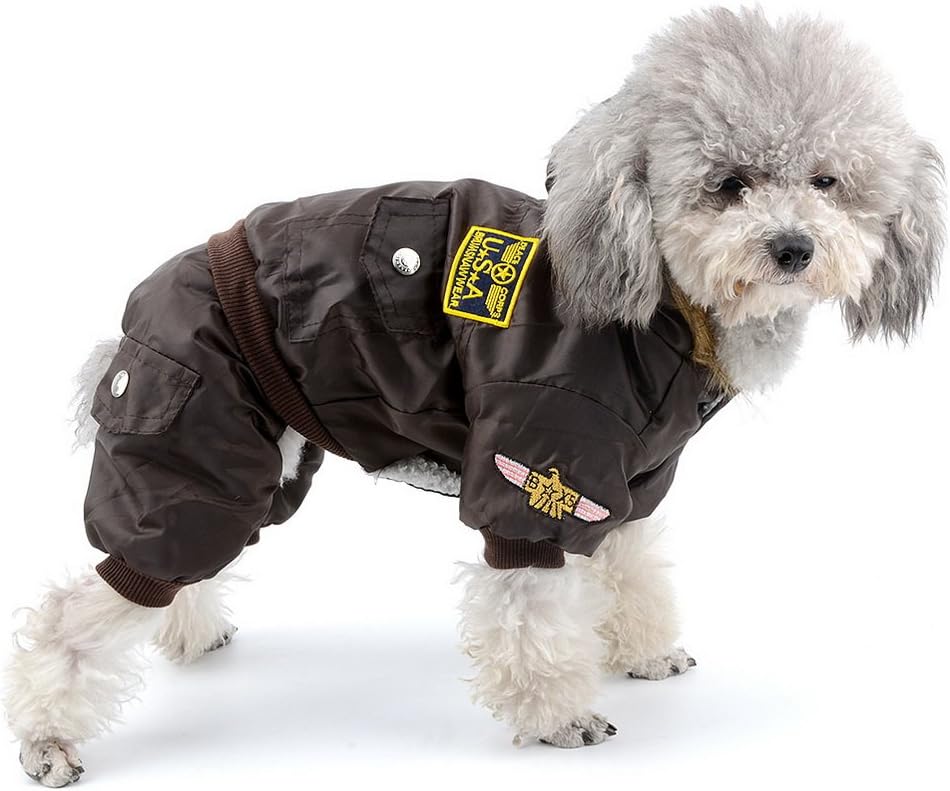 Pegasus SELMAI Waterproof Dog Snowsuit Fleece Lined Puppy Winter Coat Jacket Hooded Jumpsuit Windproof Padded Hoodie for Small Pet Cat Girl Boy Yorkie Chihuahua Clothes Apparel Outfit Brown S - Image 4