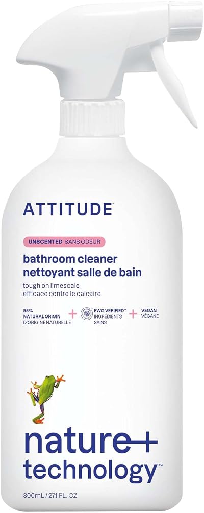 ATTITUDE Bathroom Cleaner Spray EWG Verified Plant Based Unscented 800 mL