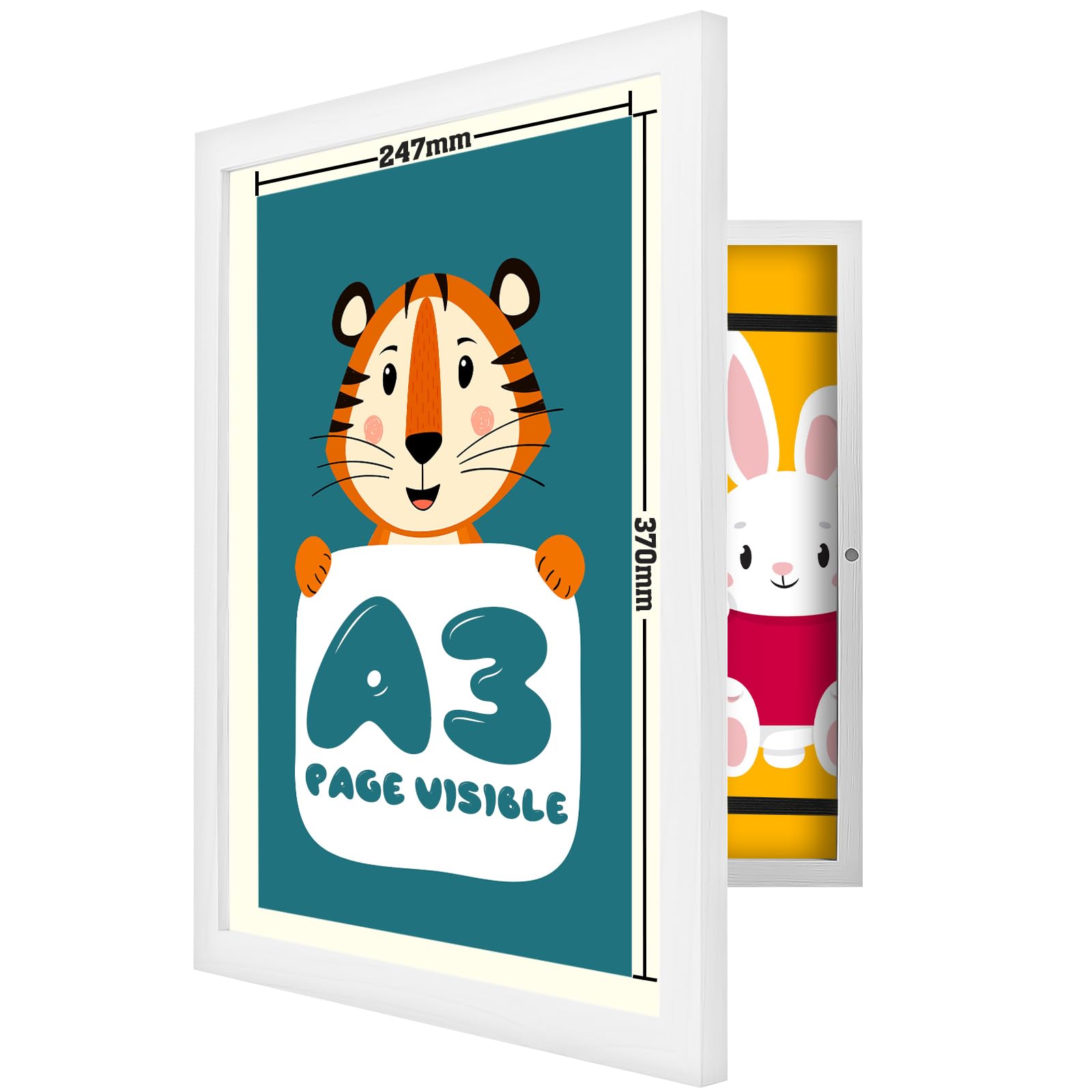 Ciscle Kids Art Frames - A3 Fillable Front Opening Photo Frames for 100 Pictures, Ideal for Children's Drawings, School, Home or Office (White)