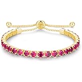 Cranmadia Valentines Day Gifts Sterling Silver Birthstone Tennis Bracelets for Women 4mm Tennis Bolo Bracelet Fashion Jewelry Birthday Gifts for Women Wife Mom Her | Adjustable Size 9"