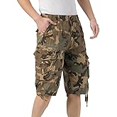 DGWZ Mens Cargo Shorts Elastic Waist Multi Pocket Hiking Outdoor Camo Stretch Cotton