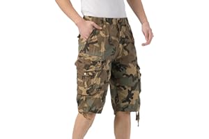 DGWZ Mens Cargo Shorts Elastic Waist Zipper Pocket Stretch Cotton Hiking Casual Camo