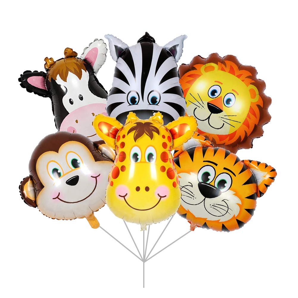 LOKIPA Jungle Safari Animals Balloons -12 Giant Animal Balloon Heads for Jungle Safari Animals Theme Birthday Party Decorations