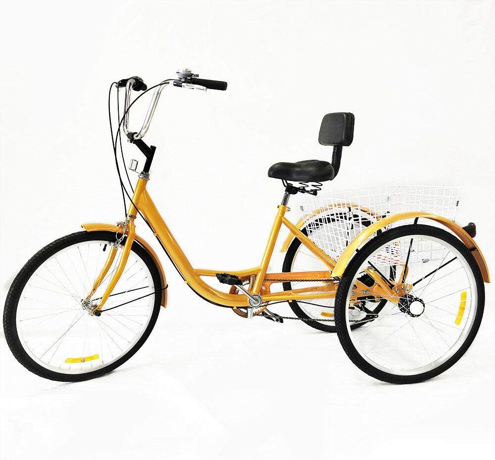MOMOJA Adult Tricycle 6 Speed 24 Inch Three Wheel Bike Cruiser Trike Three Wheel Bike Cruiser Trike for Men Women Seniors Young