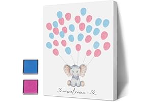 SIRJIERA Gender Reveal Party Fingerprint Tree Sign, Elephant Theme Canvas Baby Shower, a Baby Shower Guest Book, Woodland Baby Shower Guest Book