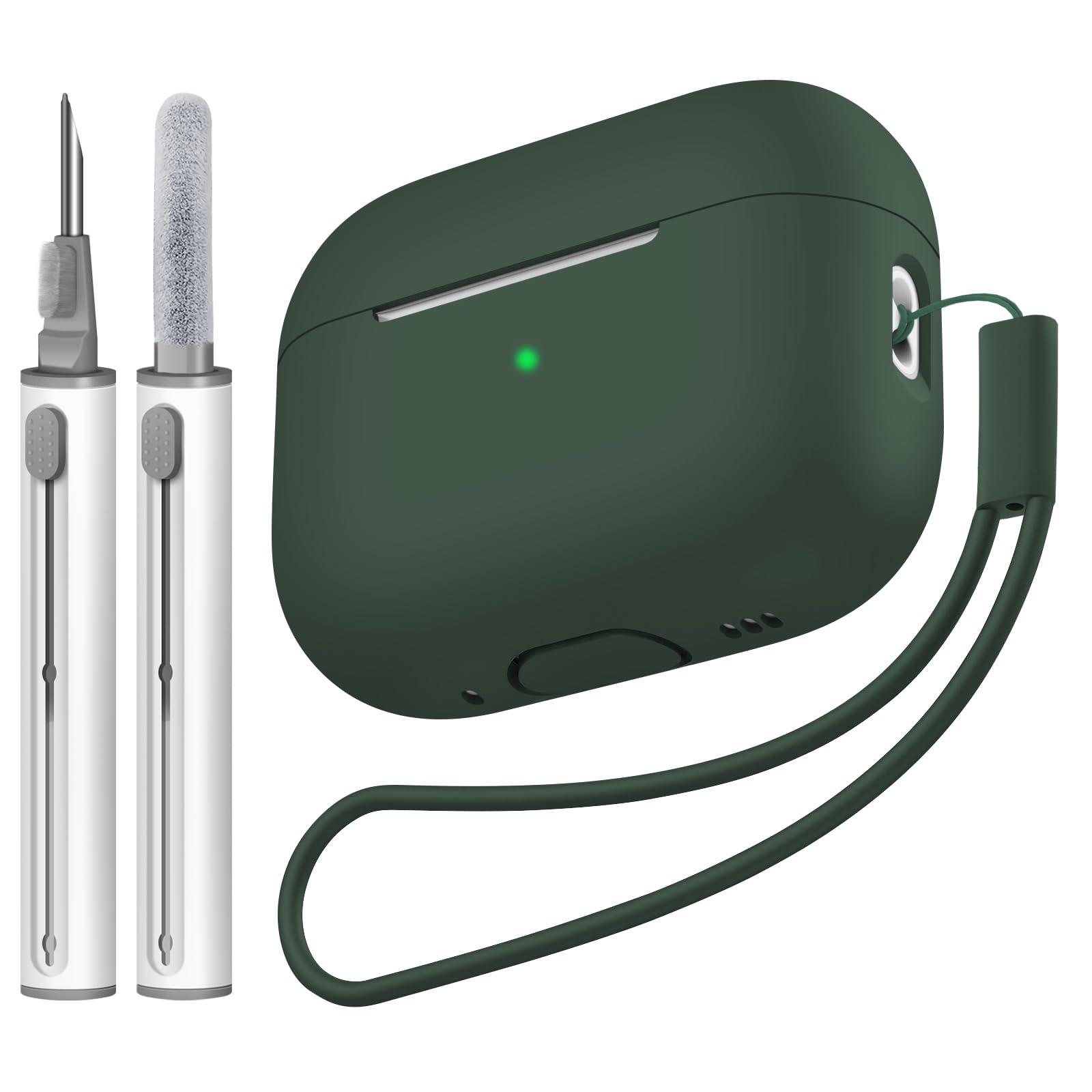 Photo 1 of Tandoler Compatible with Airpods Pro 2 Case, Soft Silicone Skin Cover Protective Cases with Cleaner kit and Lanyard Compatible for AirPod Pro 2nd Generation, Front LED Visible - Olive Green