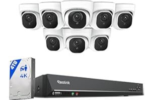 REOLINK 4K PoE Security Camera System Wired, 8pcs 8MP PoE Cameras, Smart Person/Vehicle Detection, 16CH NVR with 4TB HDD, H.265, 24/7 Recording, High Bitrate & Clear Stream, RLK16-800D8