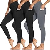 3 Packs Leggings with Pockets for Women, Soft High Waisted Tummy Control Workout Yoga Pants