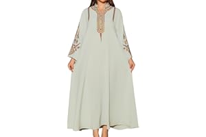 Howstar Women's Abayas Muslim Clothes Long Sleeve Embroidery Applique Maxi Kaftan Dresses Fancy Islamic Dubai Eid Dress