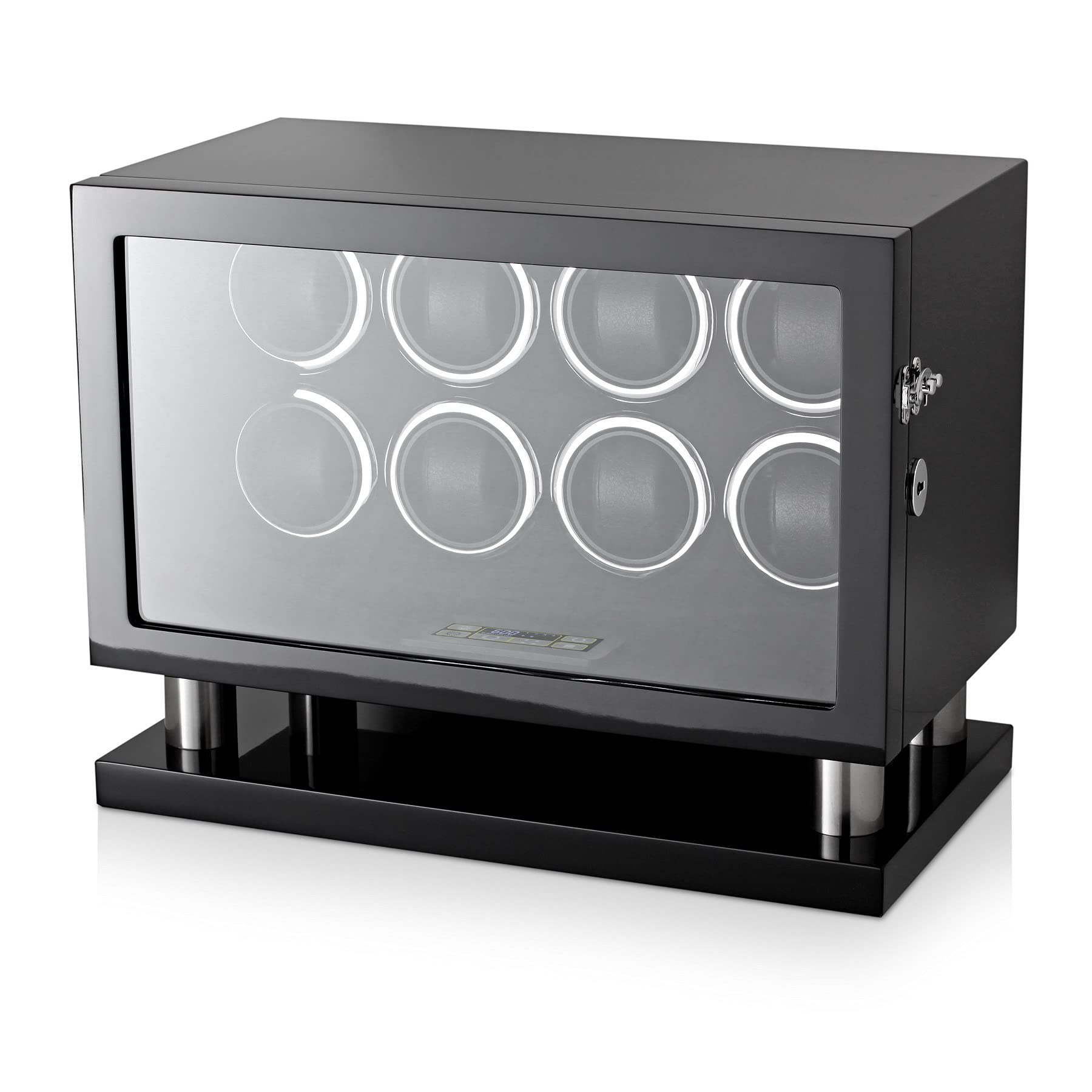 Watch Winder for 8 Automatic Watches with LED Backlight and LCD Touchscreen Control (Black + Black)
