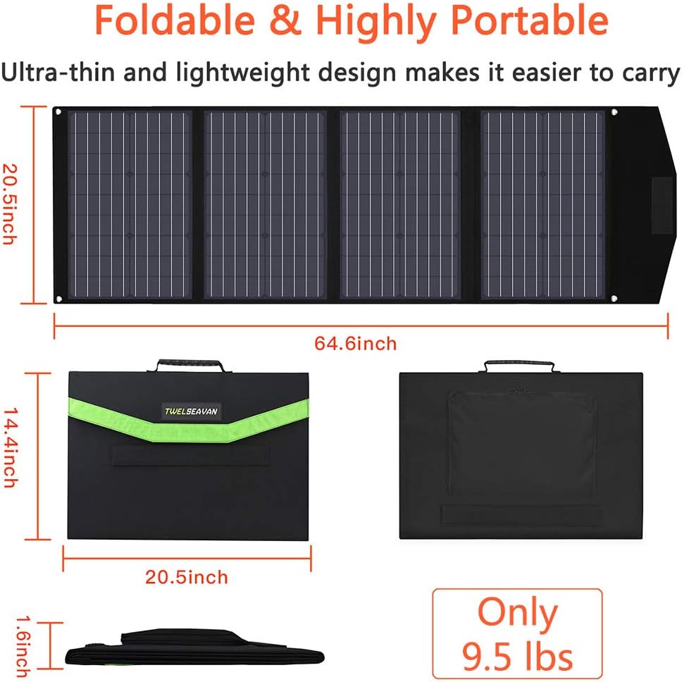 TwelSeavan Solar Panel 120W, Foldable Portable Solar Panel Charger for Jackery/EF ECOFLOW/Goal Zero/Rockpals Power Station, 4 Ports with USB3.0, TypeC for Outdoor Camping RV Phone Laptop Tablet Camera : Electronics