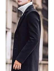 Tanming Mens Black Trench Coat Notched Lapel Single