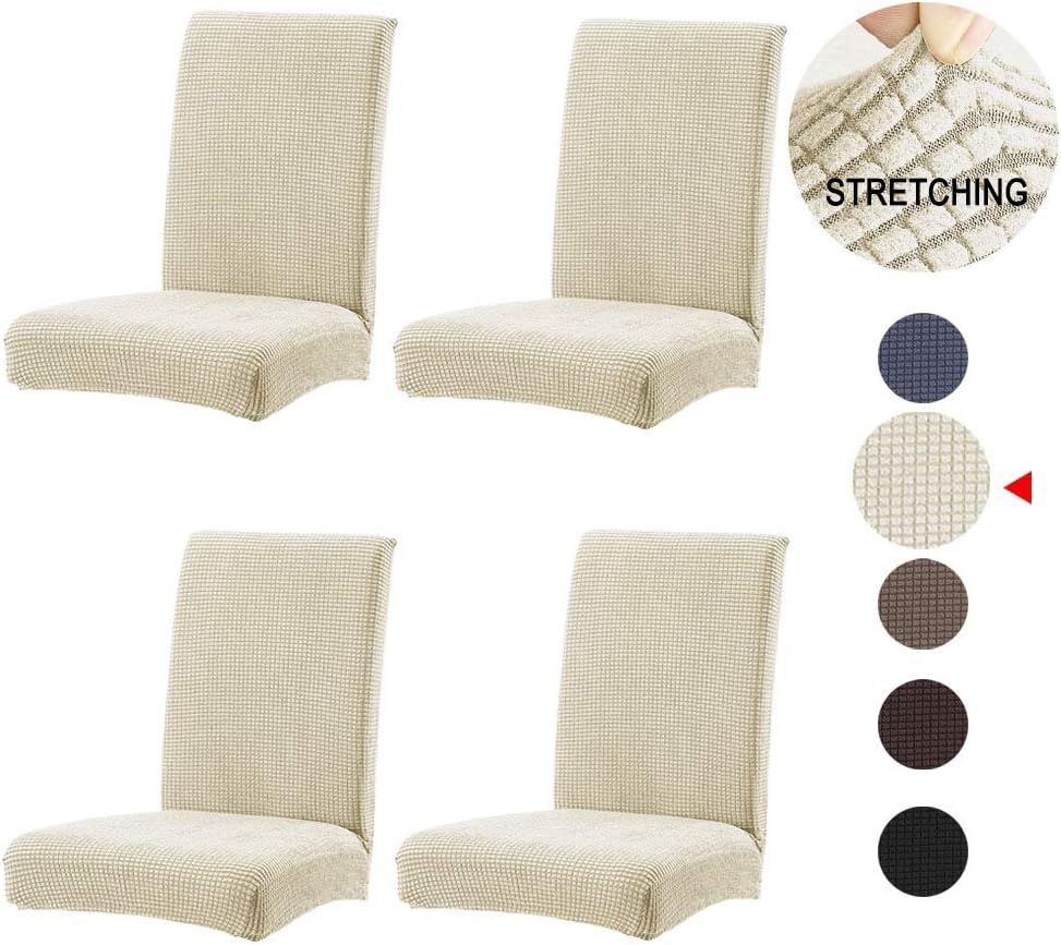 OUFENG Dining Chair Covers Stretch Chair Covers Dining Room Dining Chair Slipcovers Removable Washable Parson Chair Covers Slipcovers Dining Chair Protector Covers Set of 4, Beige