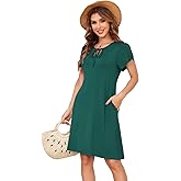 1stvital Women's Summer Dresses 2026 Casual T Shirt Dress Short Sleeve A-Line Dress Loose Sundress Swing Dress with Pockets