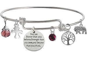 TISDA "You Are Braver Than You Believe Stronger Than You Seem and Smarter Than You Think Inspirational Bracelet Expandable Bangle for Women