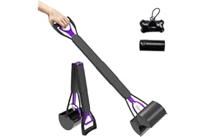 KARINA QURATZ 32" Pooper Scoopers for Large Small Dogs (Purple) Pet Pooper Scoopers with Long Handle Foldable Durable Lightweight Waste Pick Up Shovel Tools for Lawns Grass Dirt Gravel+Dog Poop Bag