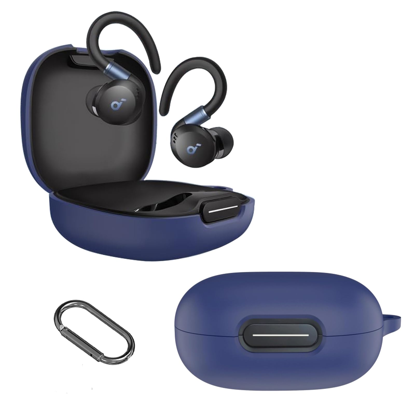 KZIOACSH Silicone Case for soundcore Sport X20, Ultra Slim Anti-Scratch Anti-Lost Protective Earbuds Case Lightweight Washable Sumdge-Proof Earphone Skin Cover with Carabiner, Blue