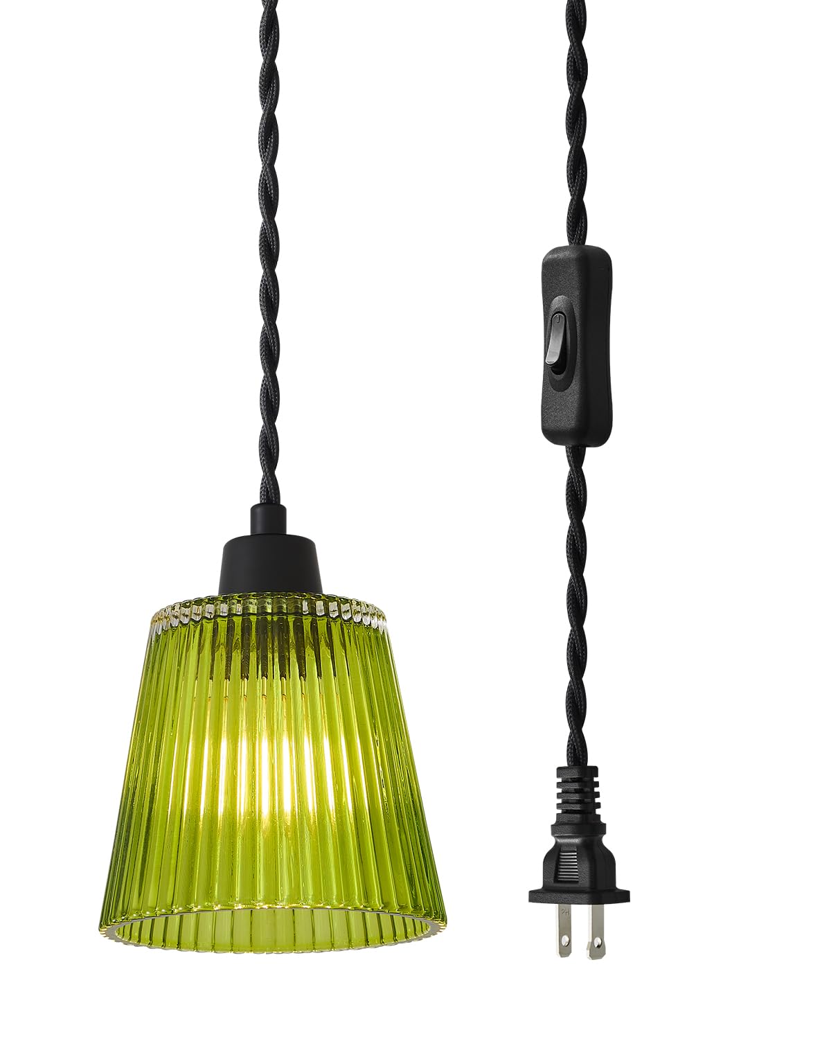 Photo 1 of Dnshjue Plug in Pendant Light Fixtures–Chic Striped Green Glass Pendant Lights 16.4 FT Ceiling Hanging Lamp E26 Modern Pendant Light for Kitchen Island,Bedroom,Living Room (1 Light)