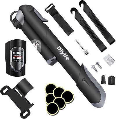 Diyife Bike Pump with Pressure Gauge 120 PSI 17 in 1 Presta Schrader