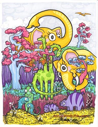 Prehistoric Parade Original dinosaur creatures pen and ink Cartoon Illustration lowbrow colorful story art