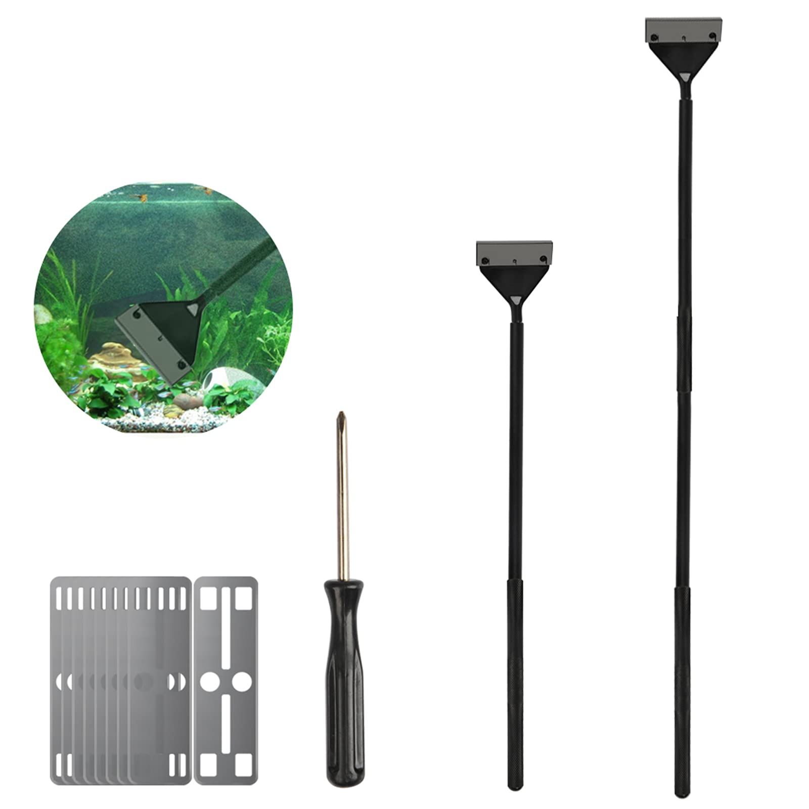 BUYGOO 65cm Algae Scraper for Glass Tank, Aviation Aluminum-alloy Fish Tank Scraper Cleaner with detachable rod and 10PCS Replacement Stainless Steel Blades for Aquarium, Fish Tank