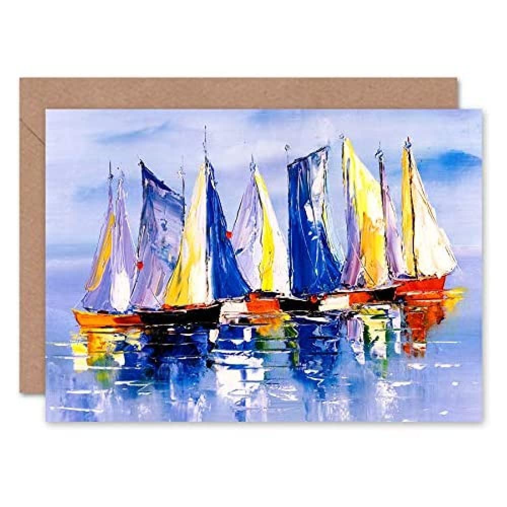 Wee Blue Coo Boats Sailing At Sea Greeting Card With Envelope Inside Premium Quality