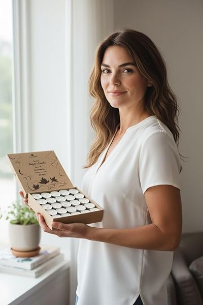 HOLY HEALTH® AGARWOOD SCENTED TEALIGHT CANDLES – PACK OF 50 – LONG BURNING WHITE TEA LIGHTS – SMOKELESS SMALL CANDLES FOR HOME, SPA, YOGA, MEDITATION & EVENTS. PURE NATURAL PALM WAX.