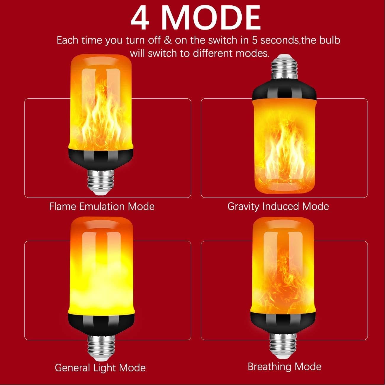 Semriver LED Flame Effect Fire Light Bulb – Upgraded 4 Modes Flickering ...