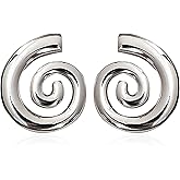 QIAOLEHUI Retro Spiral Stud Drop Earrings Chunky Gold Silver Statement Earrings Jewelry for Women