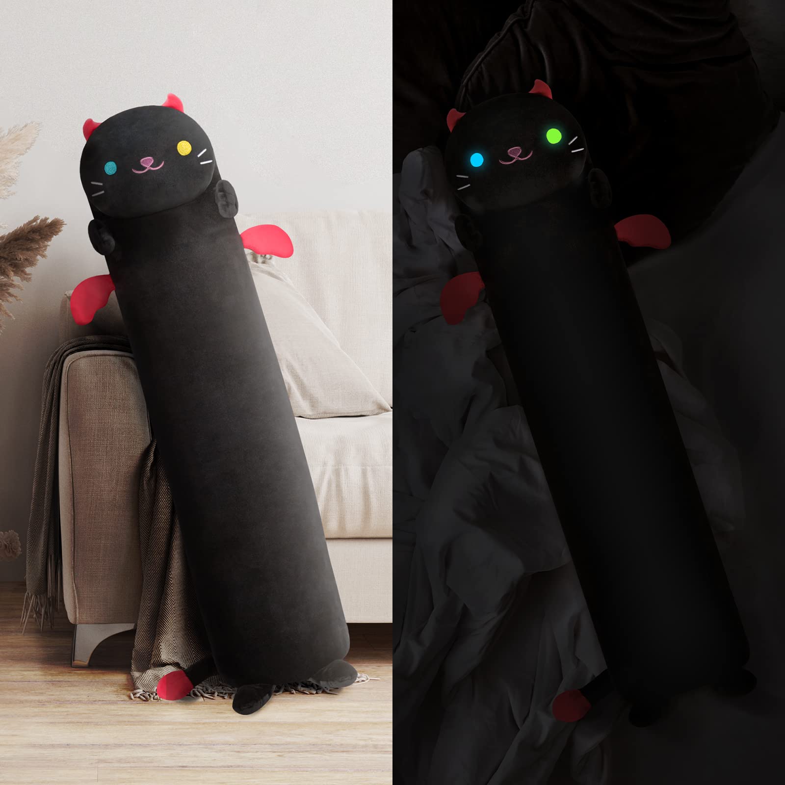 Photo 1 of Mewaii Artist-Designed Ultra Soft Long Cat Plush Body Pillow, Extra Stuffing for Comfort, Premium Quality Stuffed Animal Gift for Girlfriend or Cat Lovers (Night 36 Inch)