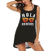 Ekouaer Women's Sleeveless Swimwear Coverups T-Shirt Beach Dress Tank Bikini Cover Up with Print