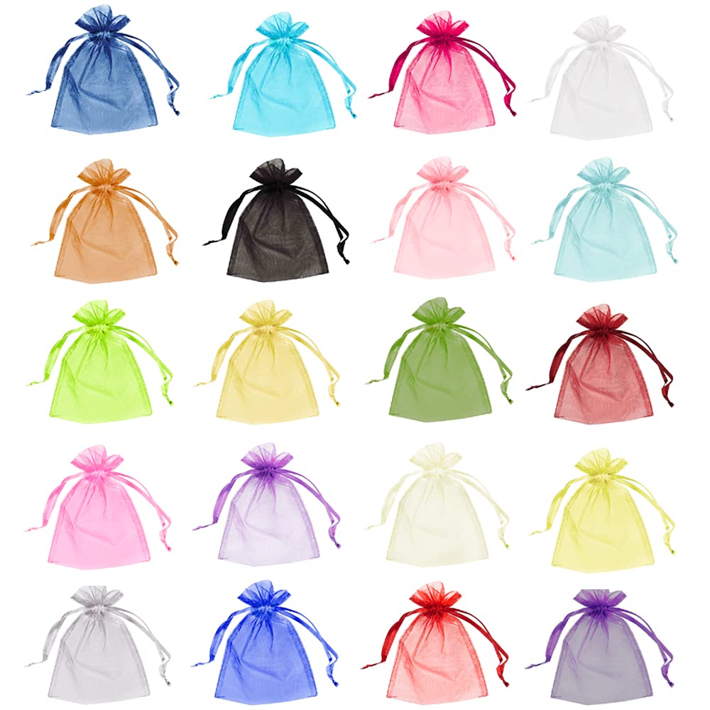 50 Organza Bags Wedding Favours Party Jewellery Pouches Mesh Drawstring Gift Wrap (7cm x 9cm, Mixed)
