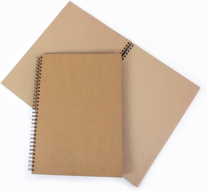 Kraft Cover Sketchbook A3 Portrait Spiral Wiro SemiHardback 50 Sheets Kraft Ribbed Brown