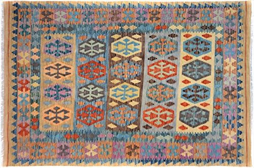 Arshs Fine Rugs Hand-Woven Kilim Arya Moses Blue/Brown Wool Rug (5'6 x 7'9)