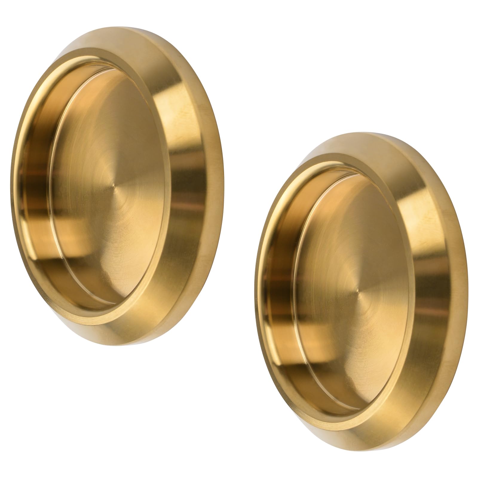 MOROBOR 2 Pack Self-Stick Closet Door Finger Pull, Stainless Steel Round Sliding Pull, Recessed Kitchen Cabinet Handles Pull, Invisible Door Handle, Gold