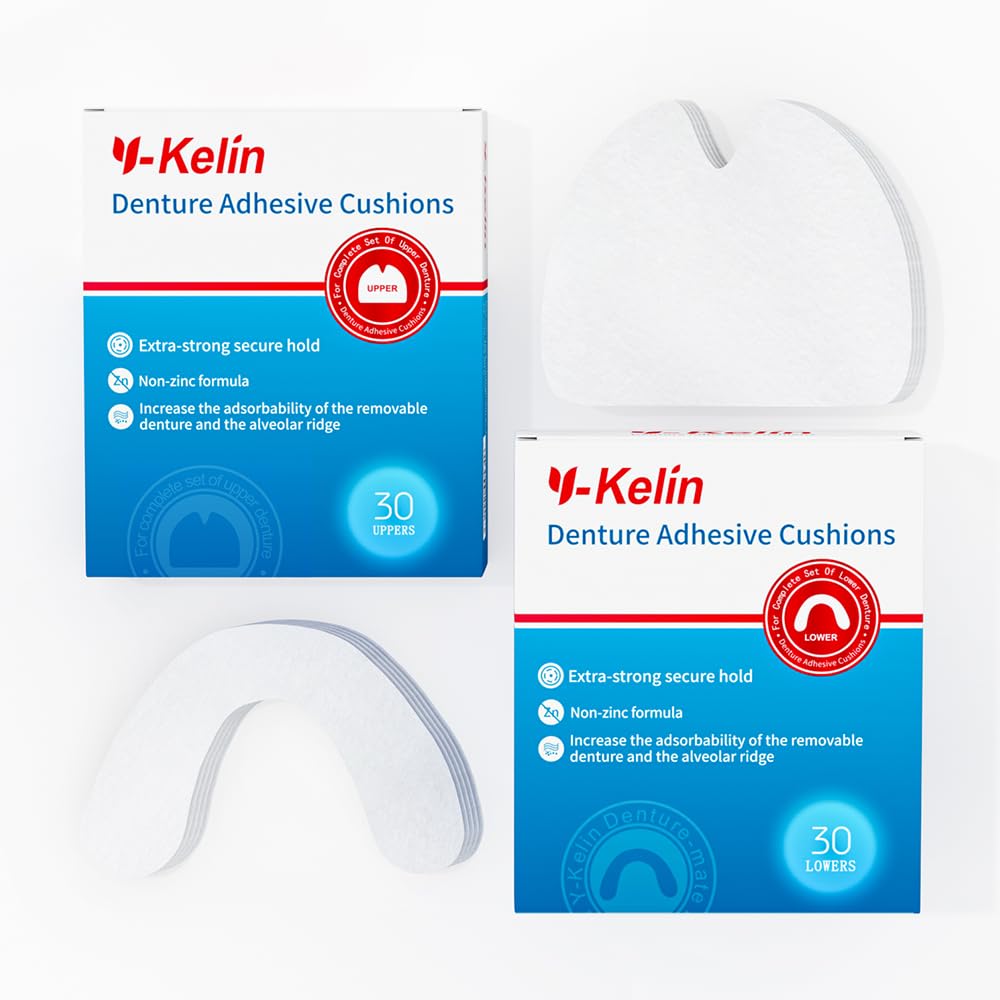 Y-Kelin Denture Adhesive Cushion Upper 30 Pads + Lower 30 Pads, each 1 pack