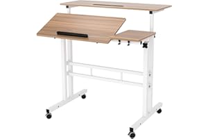 SogesHome 31.5 inches Adjustable Laptop Desk Table Portable Laptop Table Computer Stand Desk Cart Tray with Computer Host Stand, Oka